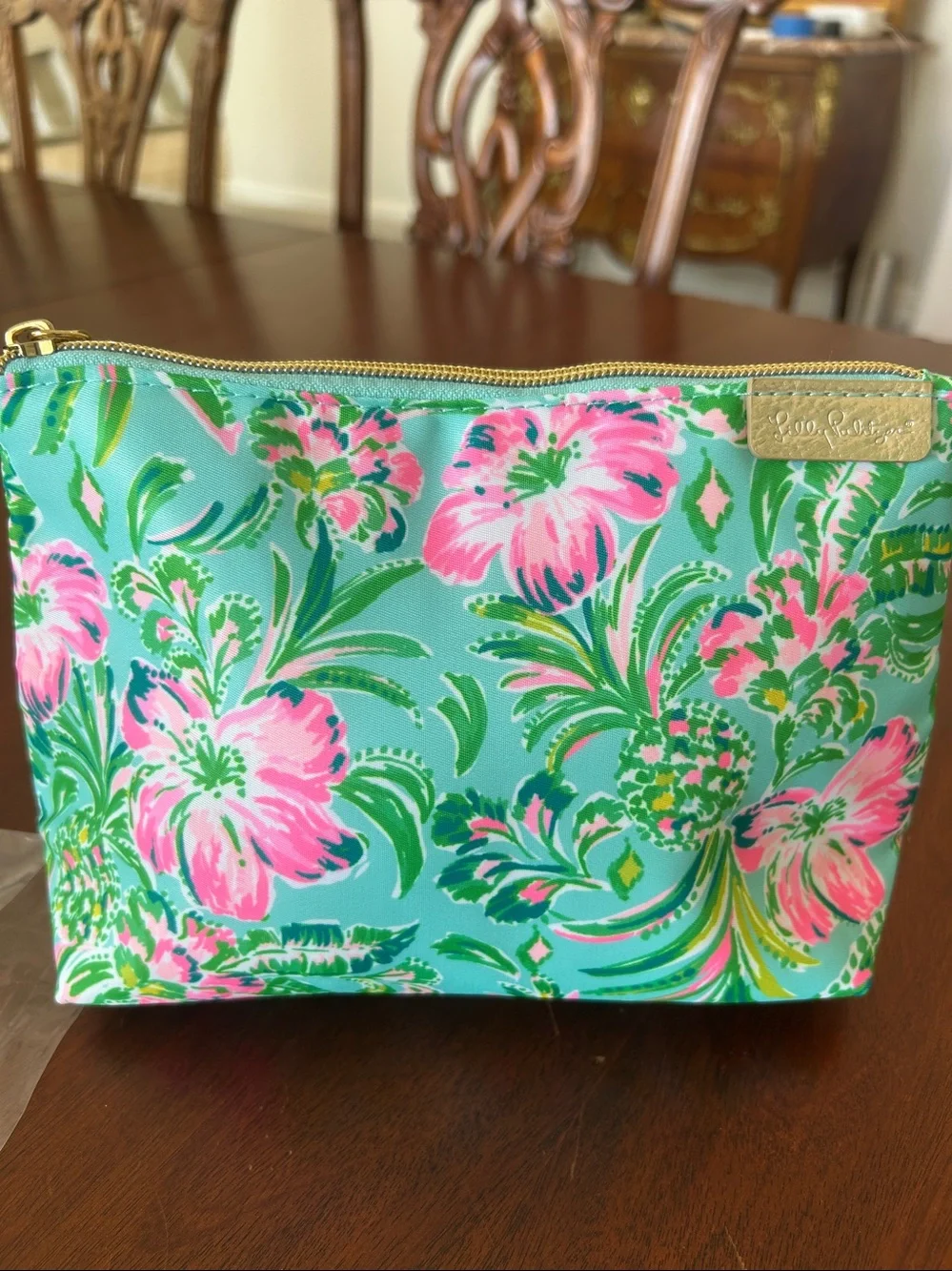 Lilly Pulitzer Surf Blue Diamond Girl Folia Zip Cosmetic Toiletry Pouch NWT